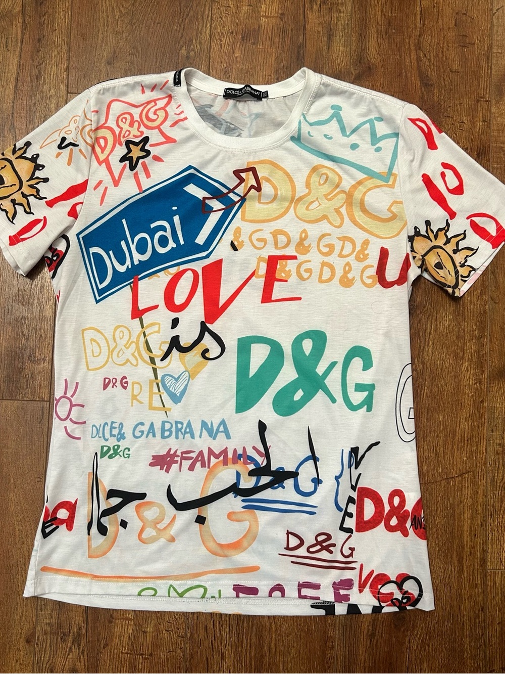 Dolce & Gabbana Men’s XXL White Graphic Logo Tee - Multi Color Print